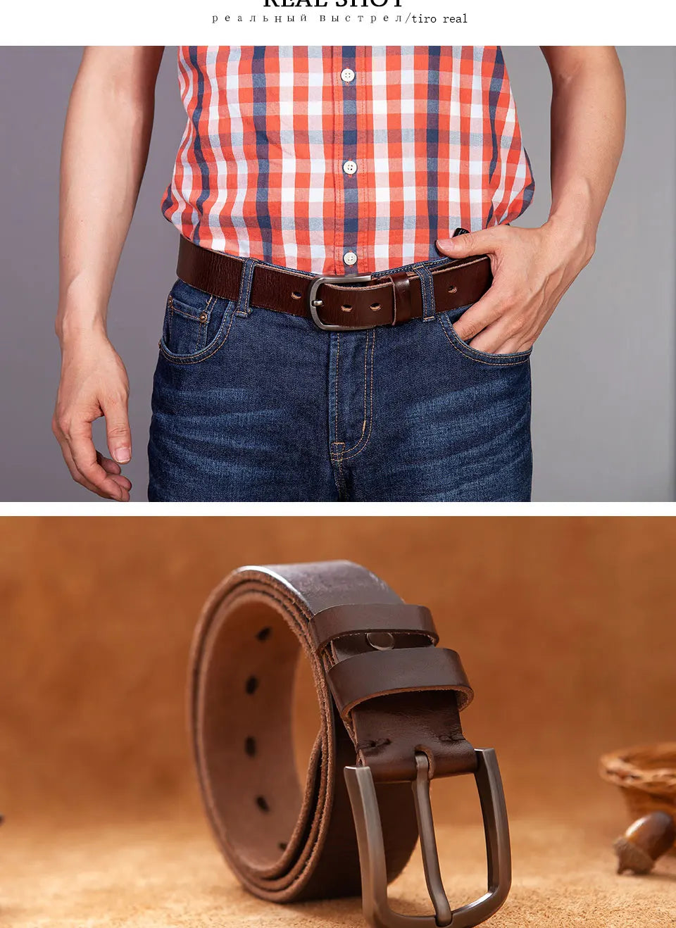 Herren Echtleder-Gürtel Vintage Cowboy-Stil 3,8 cm Rindsleder Braun Luxus Designer