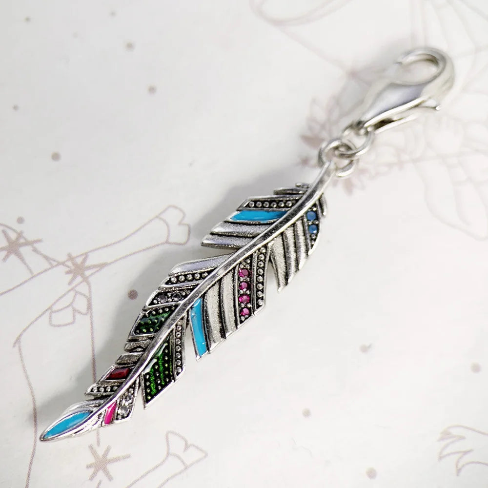 Damen-Charm-Anhänger bunte Federn Sommer aus Sterlingsilber