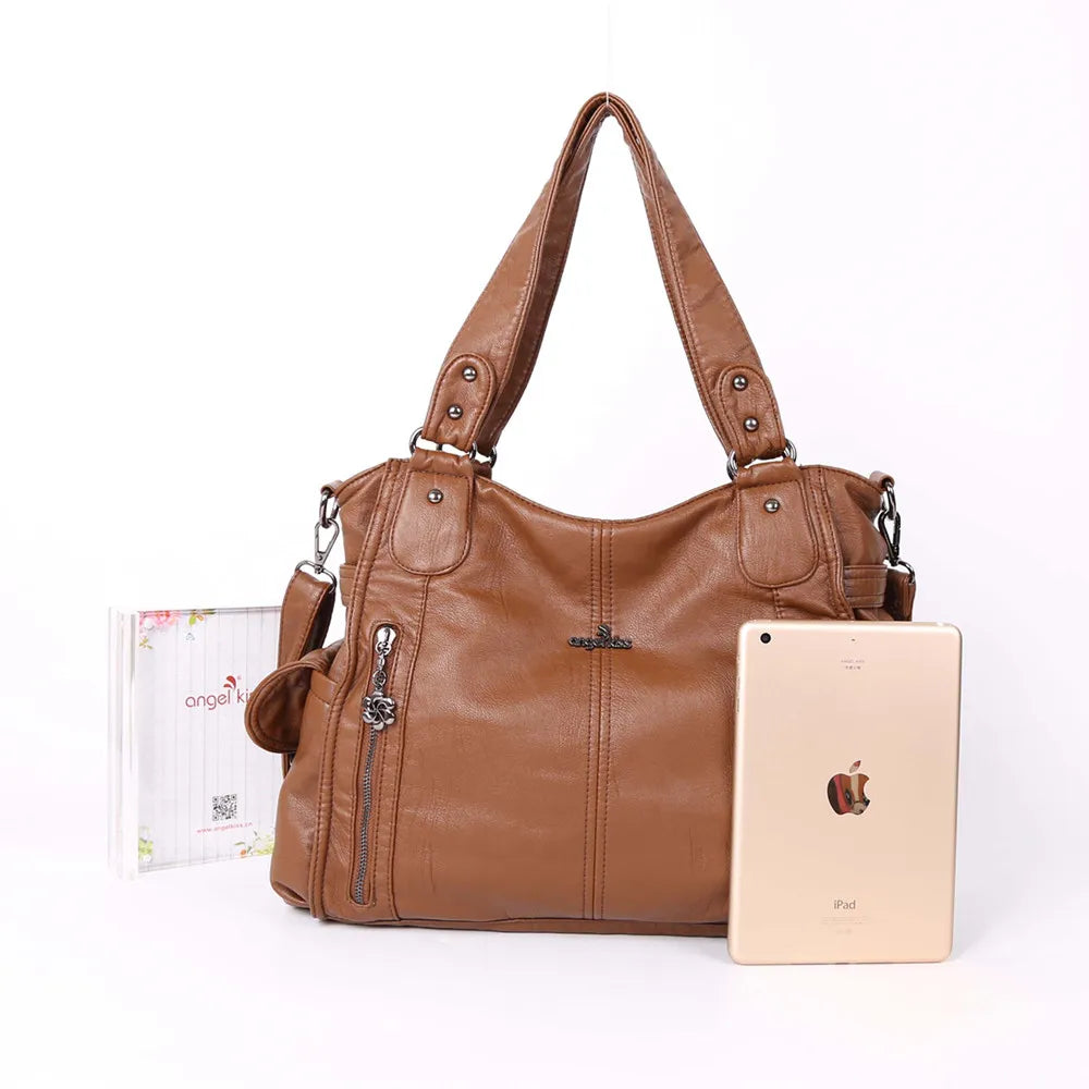 Damen-Handtasche Aus PU-Leder Im Vintage-Stil Große Schultertasche Mit Top-Griff Und Viel Stauraum