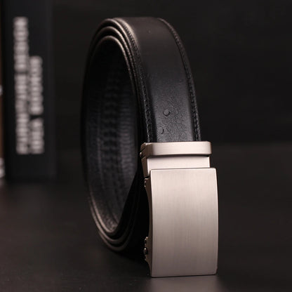 Herren Echtleder-Gürtel Automatik-Schnalle Schwarz 3,5 cm Verstellbar Rindsleder
