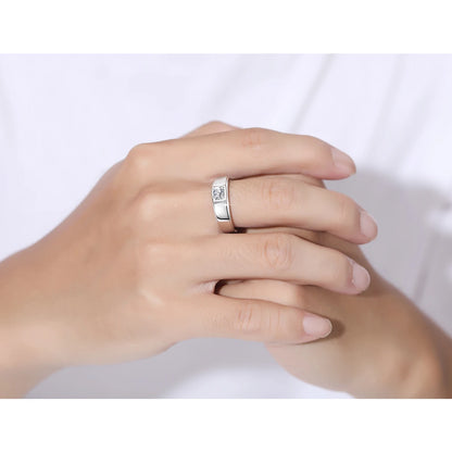 Herren-Verlobungsring aus Sterling Silber 925 mit Moissanit Stein 0,4 Karat Zertifiziert