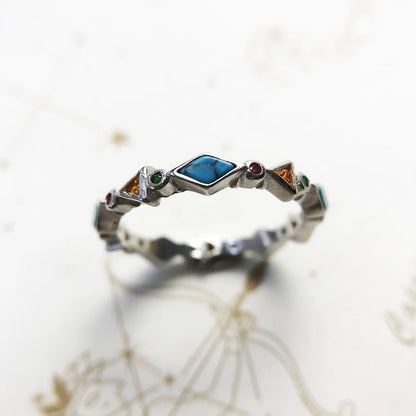 Damen-Ring bunte Steine Türkis Böhmen Sommer aus Sterlingsilber