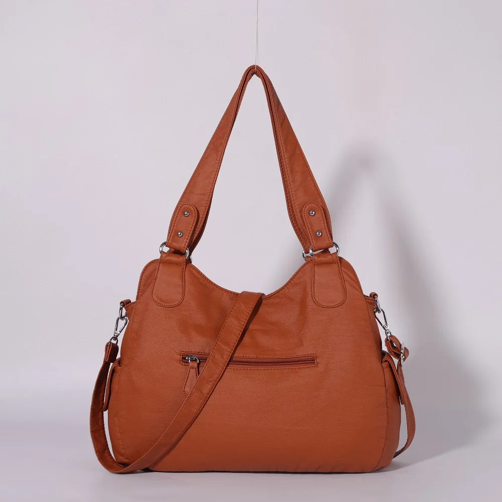 Damen-Schultertasche Aus PU-Leder Mit Reißverschluss Und Innenfächern Großes Stauraumvolumen