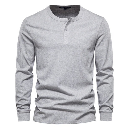Herren Langarm T-Shirt mit Button-Down Kragen aus hochwertiger Baumwolle