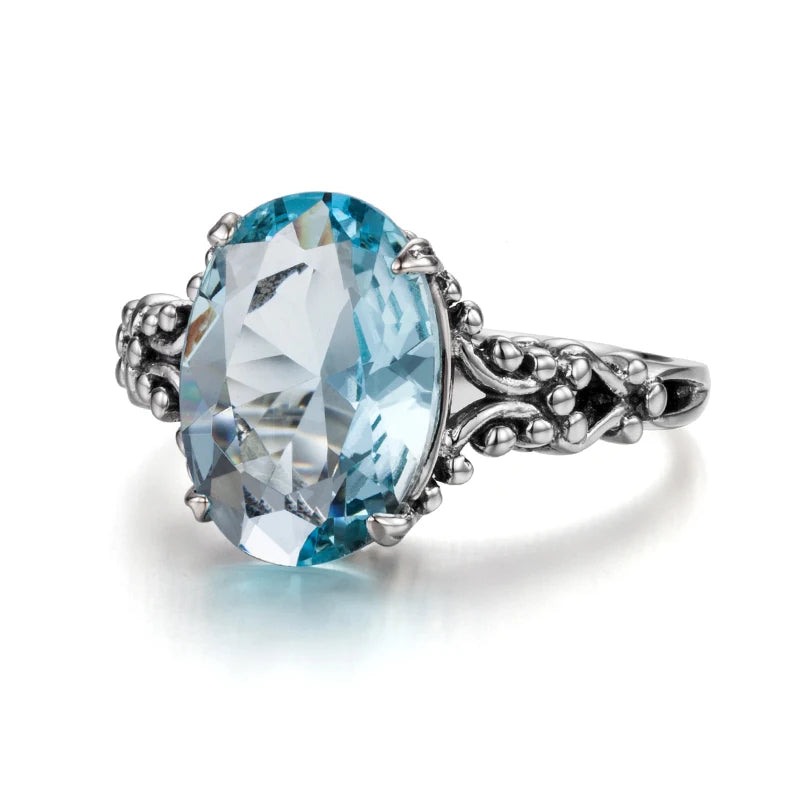 Damen-Ring aus 925er Sterlingsilber mit Aquamarin in Ovalform im Neo-Gotik Stil – Feiner Schmuck Geschenk