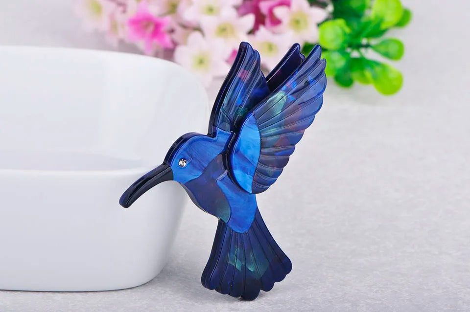 Brosche Schwalbe Acryl Blau Vogel Naturtextur Kreativ Damen