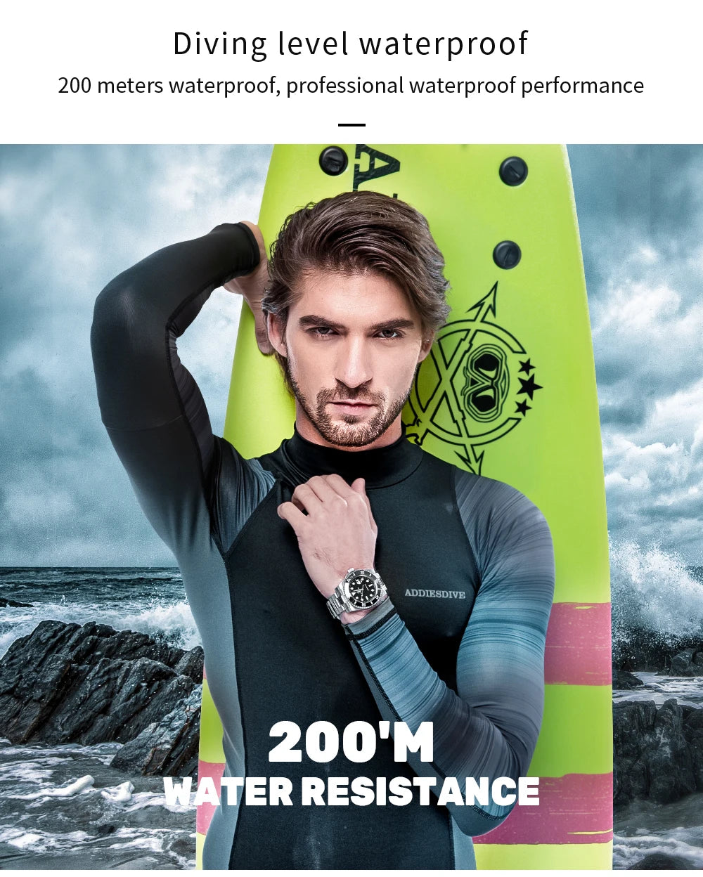 ADDIESDIVE TOP Men Classic Watch 316L Stainless Steel 200M Waterproof C3 Super Luminous Sport Luxury Quartz Watch Reloj Hombre