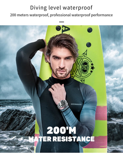 ADDIESDIVE TOP Men Classic Watch 316L Stainless Steel 200M Waterproof C3 Super Luminous Sport Luxury Quartz Watch Reloj Hombre