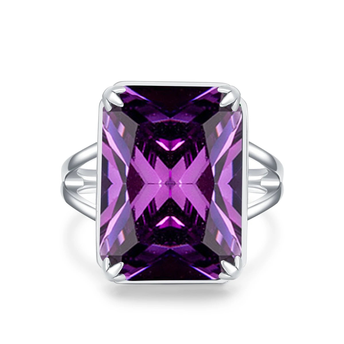 Damen-Amethyst-Ring aus 925er Sterlingsilber mit rechteckigem Stein 13x18 mm Feines Schmuckstück