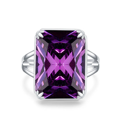 Damen-Amethyst-Ring aus 925er Sterlingsilber mit rechteckigem Stein 13x18 mm Feines Schmuckstück