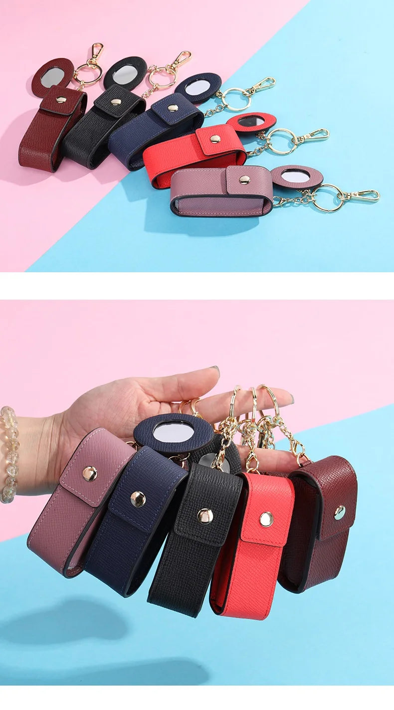 Damen-Kosmetiktasche Aus Echtem Leder Mit Spiegel Kompakt Und Luxuriös Im Mini-Format