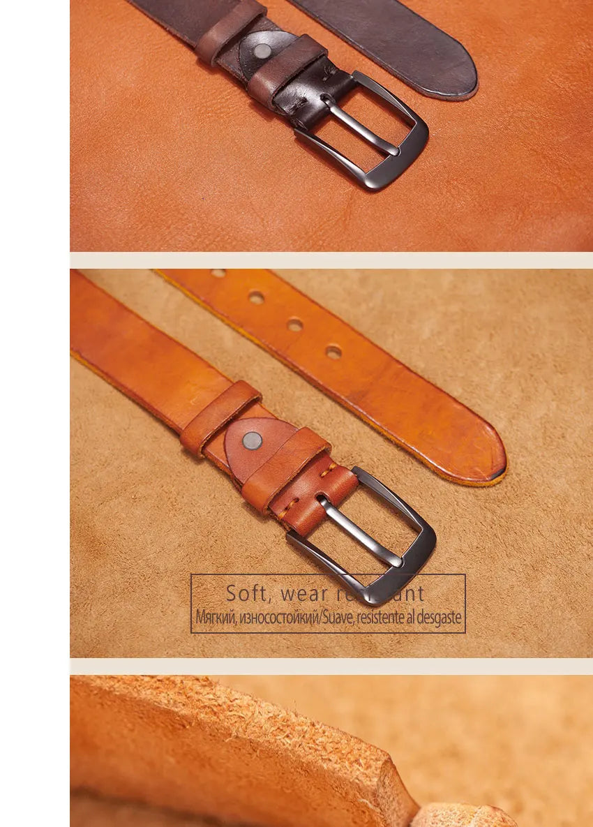 Herren Echtleder-Gürtel Retro 3,8 cm Stiftschnalle Metall Top-Qualität Rindsleder