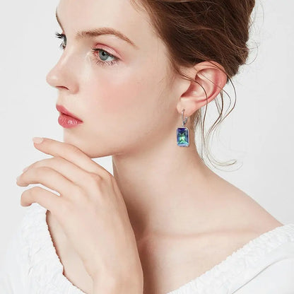 Damen-Ohrringe Silber 925 mit Mystic Regenbogen-Topas im rechteckigen Boho-Stil, Modeschmuck
