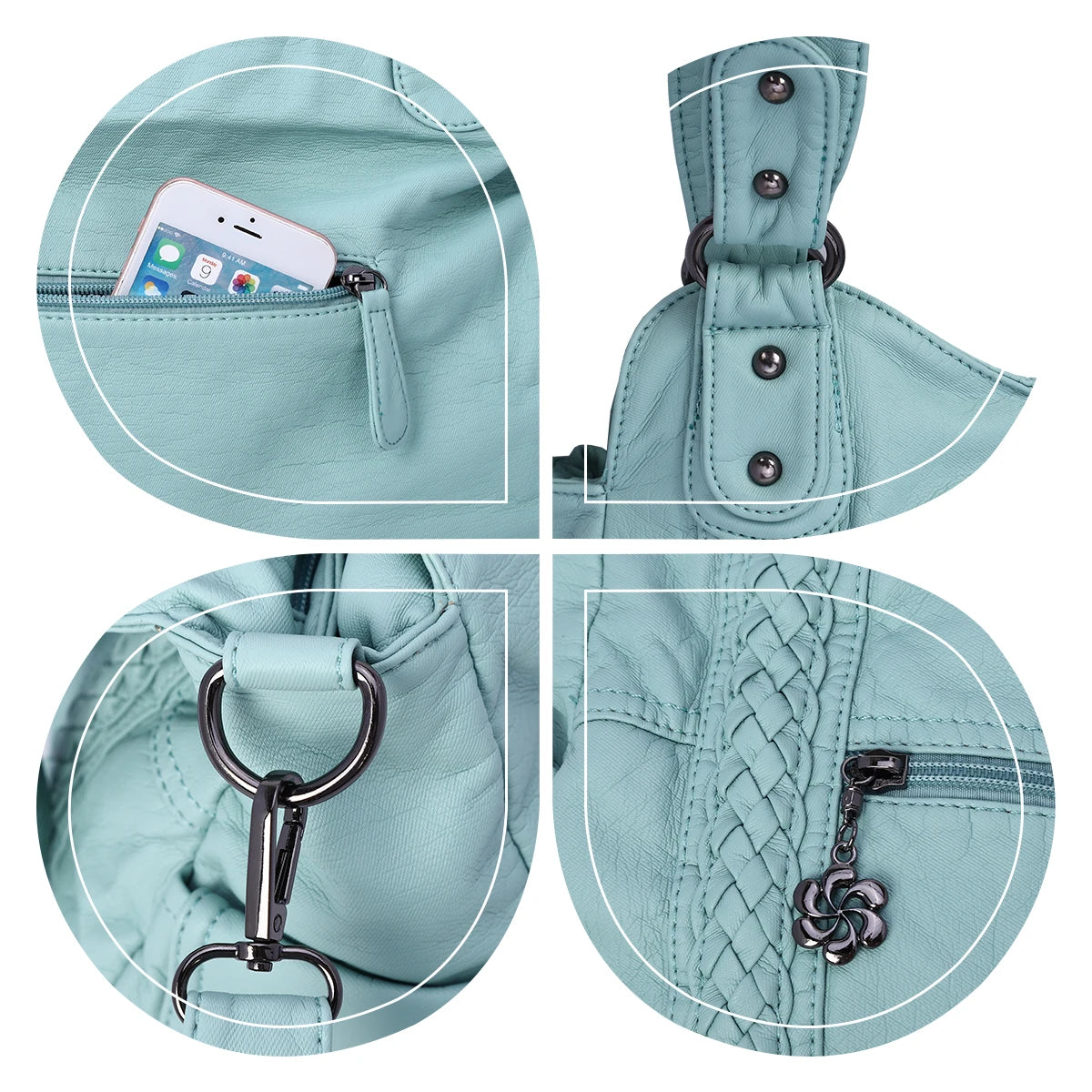 Damen-Schultertasche Aus PU-Leder Mit Reißverschluss Und Innenfächern Großes Stauraumvolumen