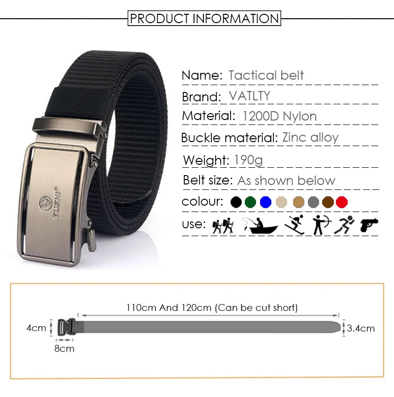 VATLY Tactical Nylon-Gürtel 3,4 cm 1200D mit Automatik-Schnalle Outdoor