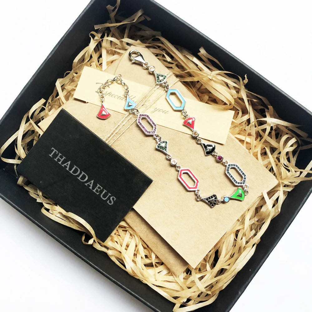 Damen-Armband asiatische Ornamente bunt aus Sterlingsilber