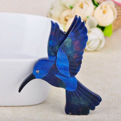 Brosche Schwalbe Acryl Blau Vogel Naturtextur Kreativ Damen