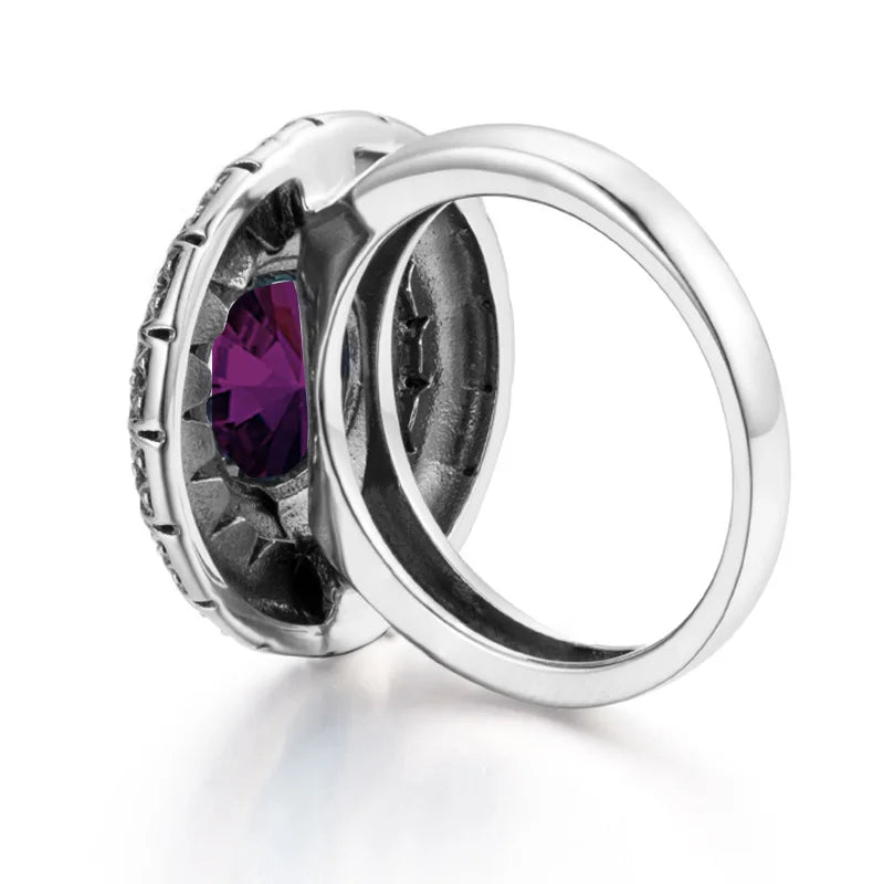 Damen-Ring aus Silber 925 mit Amethyst, Blumendesign, Krappenfassung und feinem Vintage-Look