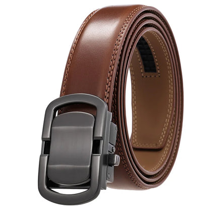 Herren-Gürtel aus Leder, 3,5 cm Breite, Natur-Rindsleder, Automatik-Schnalle, geeignet für formelle Anlässe