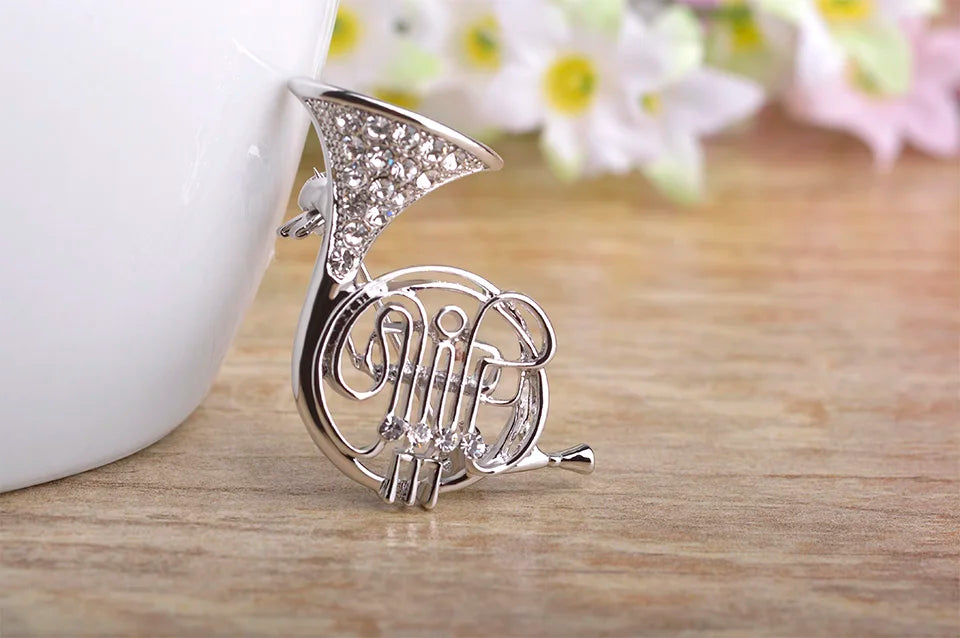Brosche Trompete Musik Kristall Gold Hijab Korsage Damen