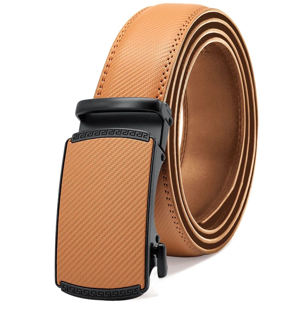 Herren Echtleder-Gürtel Luxus 3,5 cm Automatik-Schnalle Rindsleder Verstellbar