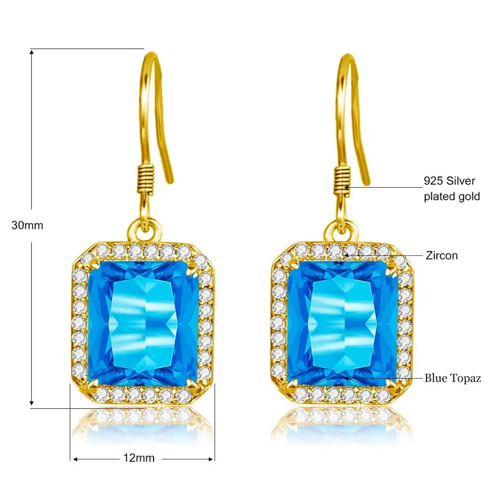 Damen-Ohrhänger Tropfenform Mit Blauem Topas Aus Silber 925 Hochwertiger Brautschmuck