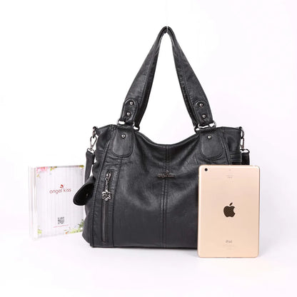 Damen-Handtasche Aus Denim Im Vintage-Look Große Schultertasche Mit Top-Griff Und Tragegurt