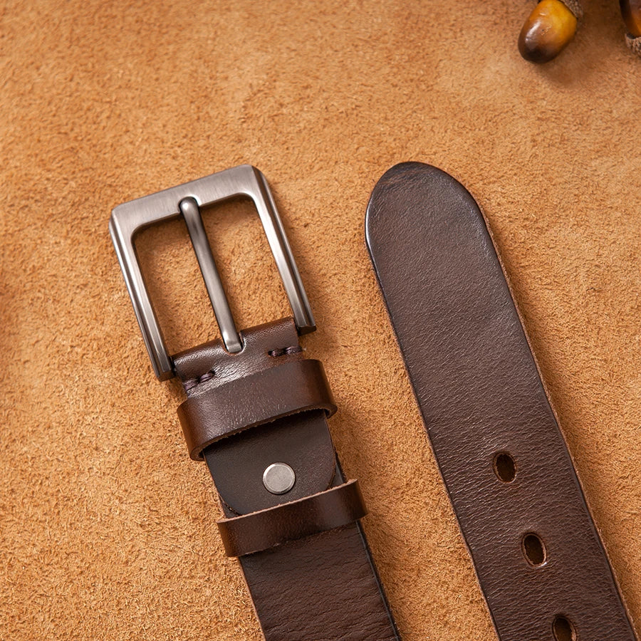 Herren Breiter Echtleder-Gürtel 4 cm Legierungs-Schnalle Rindsleder Luxus Casual