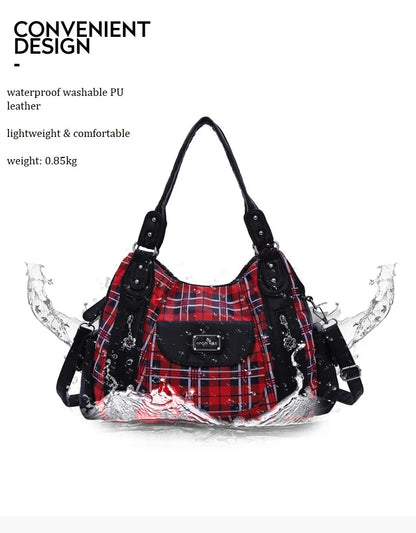 Damen-Handtasche Große Kapazität Kariertes Muster Schultertasche mit Reißverschluss Alltagstauglich