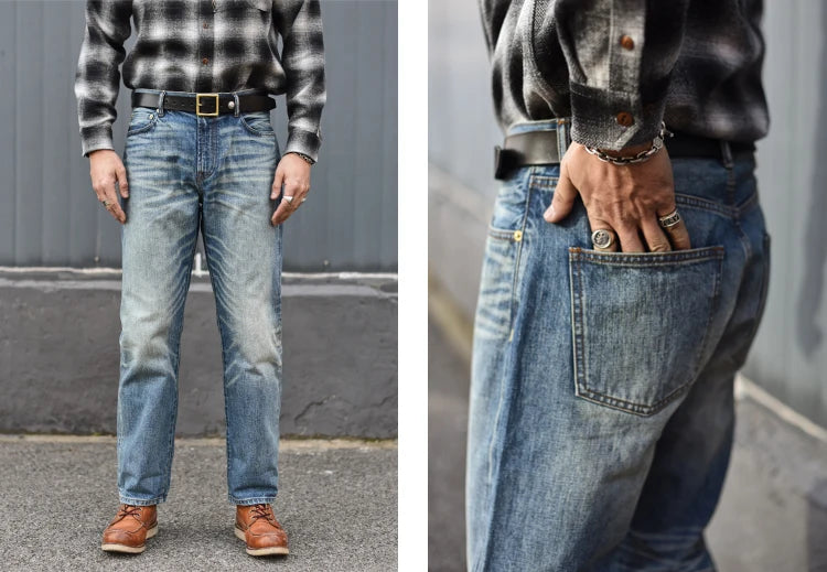 Herren Jeans im Used-Look mit Schnurrbart-Effekt aus Selvedge-Denim