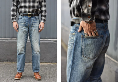 Herren Jeans im Used-Look mit Schnurrbart-Effekt aus Selvedge-Denim