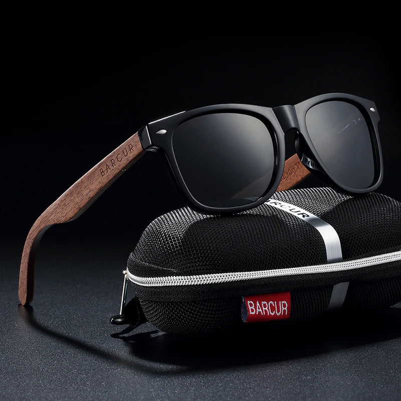 Sonnenbrille Walnuss schwarz polarisiert UV400 Holz Original-Etui Herren