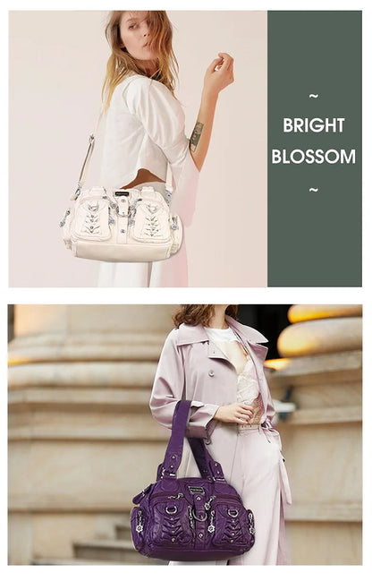 Damen-Satchel-Handtasche Aus PU-Leder Mit Top-Handle Und Mehrfachen Taschen Für Vielseitige Aufbewahrung