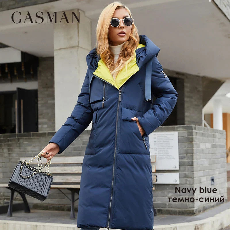 Langer Damen-Wintermantel mit Kapuze und klassischem Design – Slim Fit, dick gefüttert und warm, mit Taschen