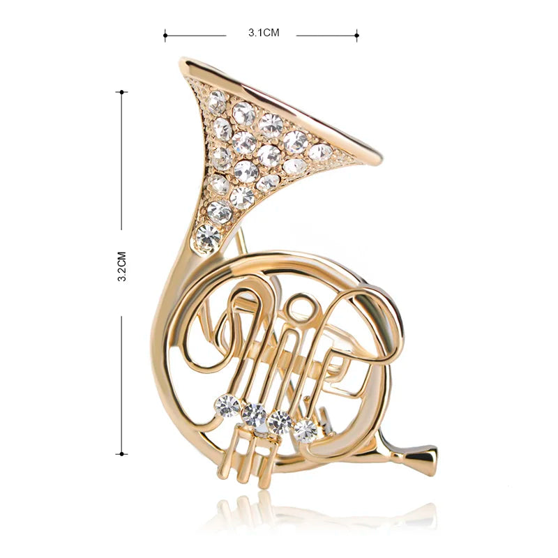 Brosche Trompete Musik Kristall Gold Hijab Korsage Damen