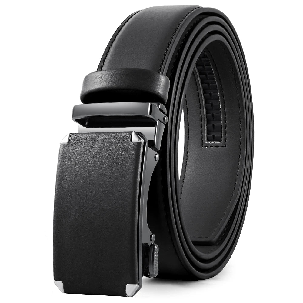 Herren Echtleder-Gürtel 3,4 cm Automatik-Schnalle Business Leisure Rindsleder