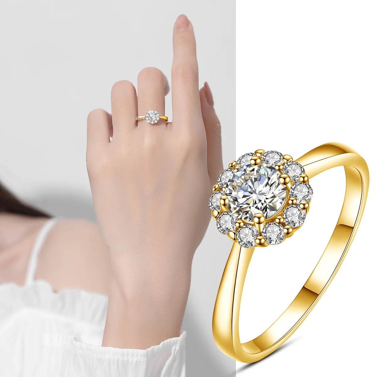 Damen-Ring Mit Moissanit 0,5 Karat Blüten-Design Aus Sterlingsilber 925 Schmuck Geschenk