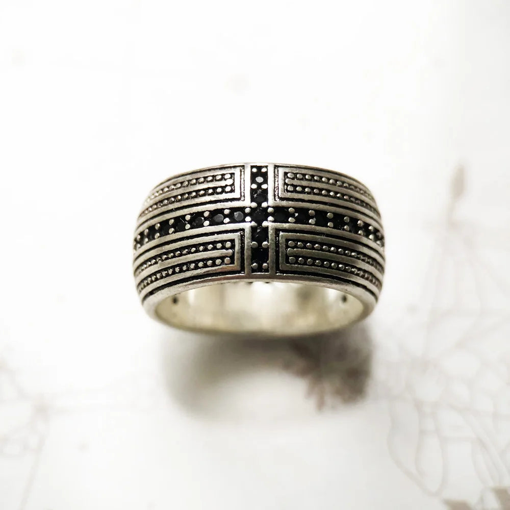 Damen-Ring schwarzes Kreuz CZ Seele aus Sterlingsilber