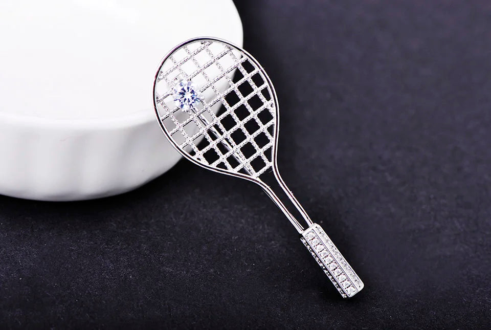 Brosche Badminton Schläger Kupfer Zirkon Sport Mode Damen