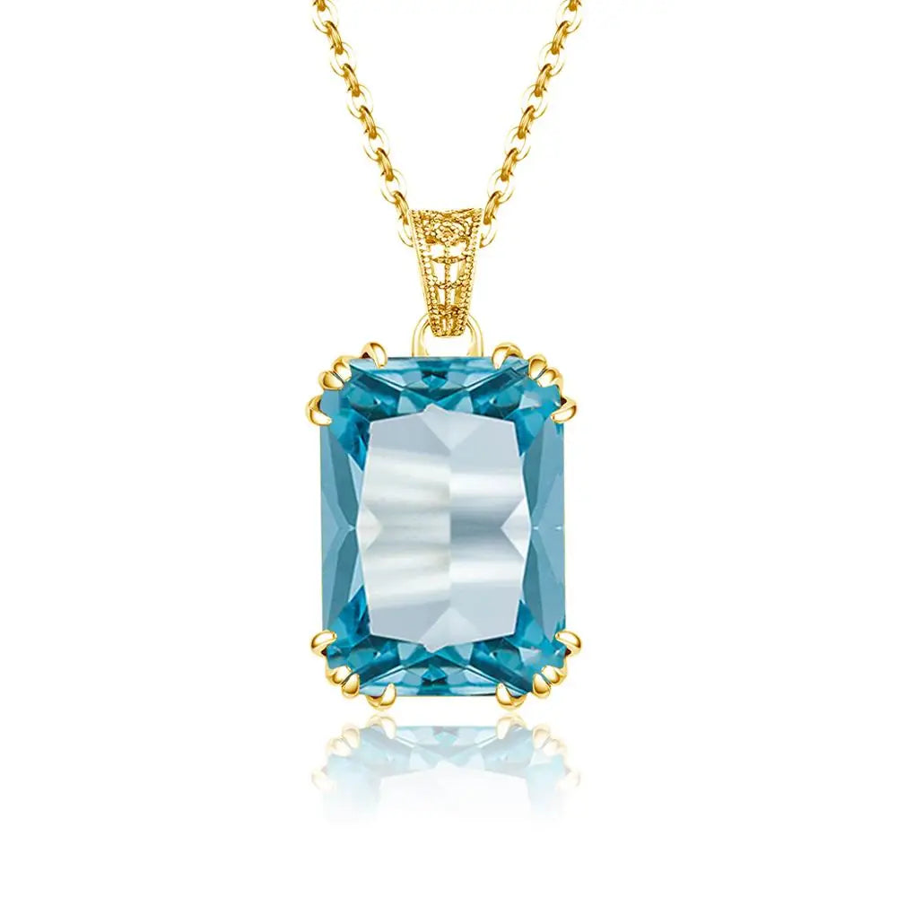 Damen-Halskette Aquamarin-Anhänger aus 925er Silber mit 18K-Goldbeschichtung Vintage-Stil