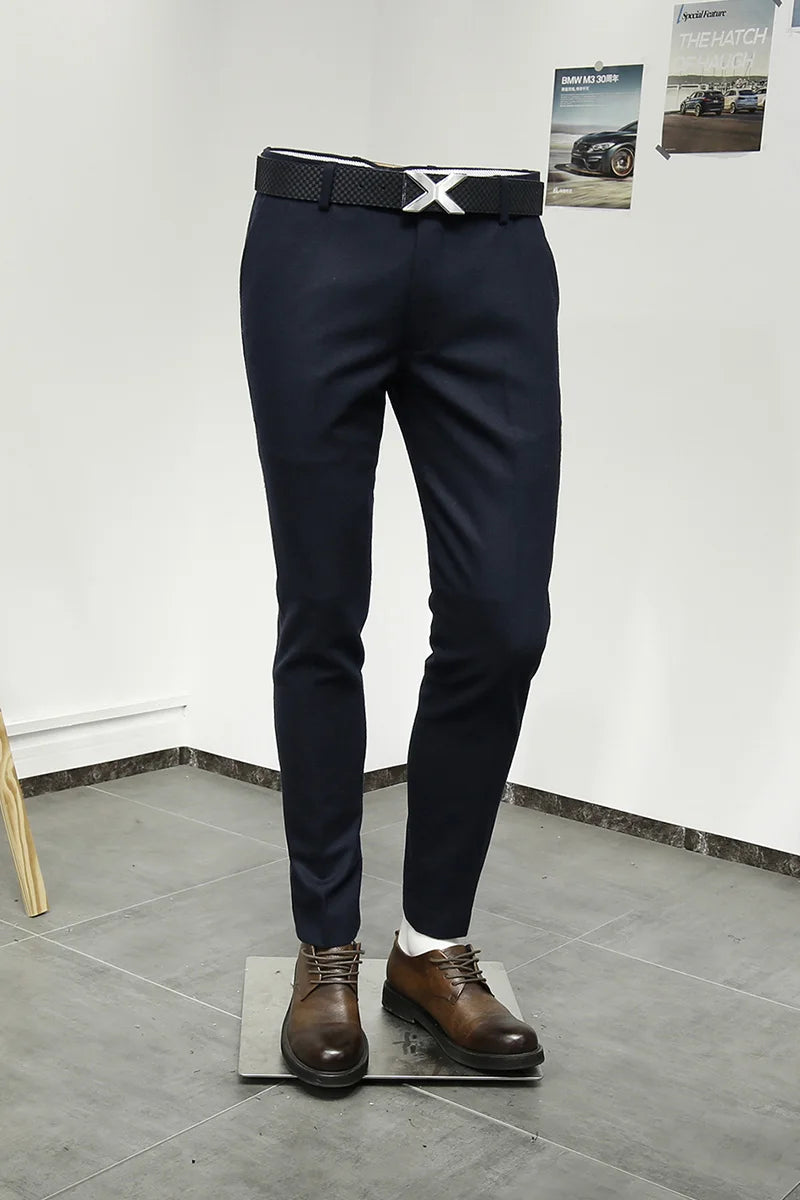 50% Wolle Männer Lange Anzüge Hosen Slim Fit Tiefblau Mode Hochzeit Bräutigam Tragen Herbst Frühling Büro Täglichen Hosen Mode Korea