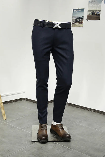 50% Wolle Männer Lange Anzüge Hosen Slim Fit Tiefblau Mode Hochzeit Bräutigam Tragen Herbst Frühling Büro Täglichen Hosen Mode Korea