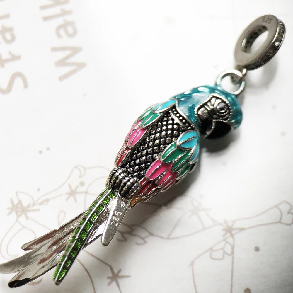 Damen-Charm-Anhänger Papagei bunt IV aus Sterlingsilber