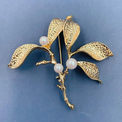 Brosche Gold Perle Stern Mond Tulpe Ginkgo Retro Exquisit Damen