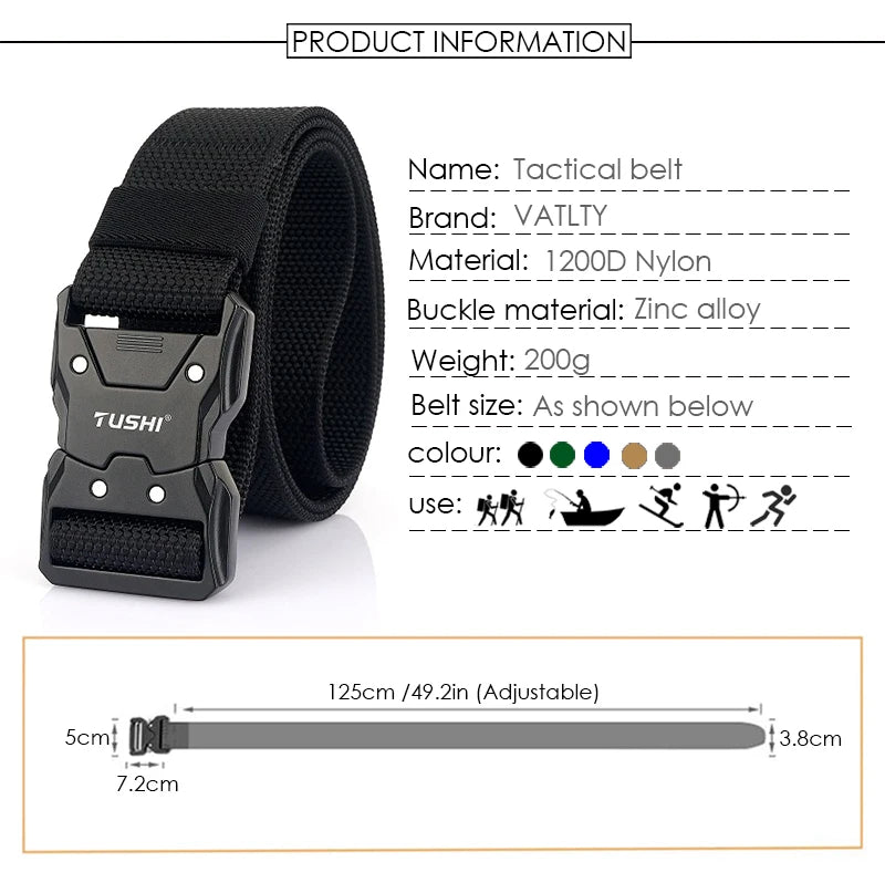 Herren-Taktischer Gürtel aus 1200D Nylon mit Schnellverschluss und robuster Metall-Schnalle, Breite 3,8 cm
