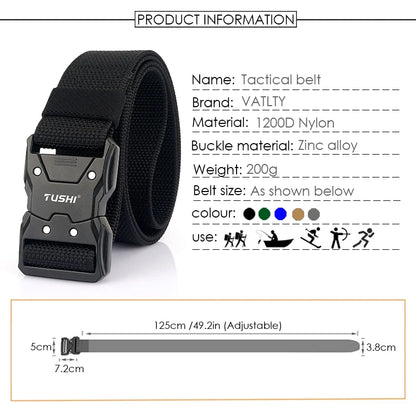 Herren-Taktischer Gürtel aus 1200D Nylon mit Schnellverschluss und robuster Metall-Schnalle, Breite 3,8 cm