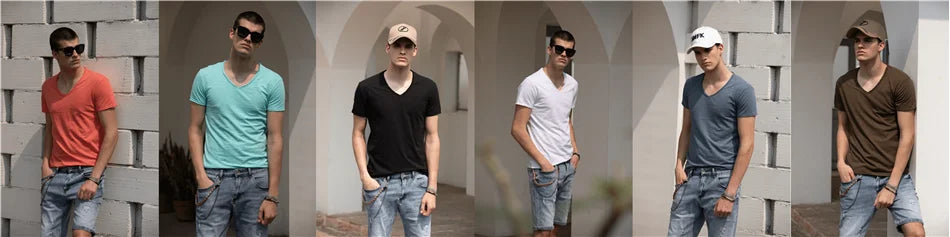 Herren T-Shirt im Casual-Stil mit V-Ausschnitt in einfarbigem Design