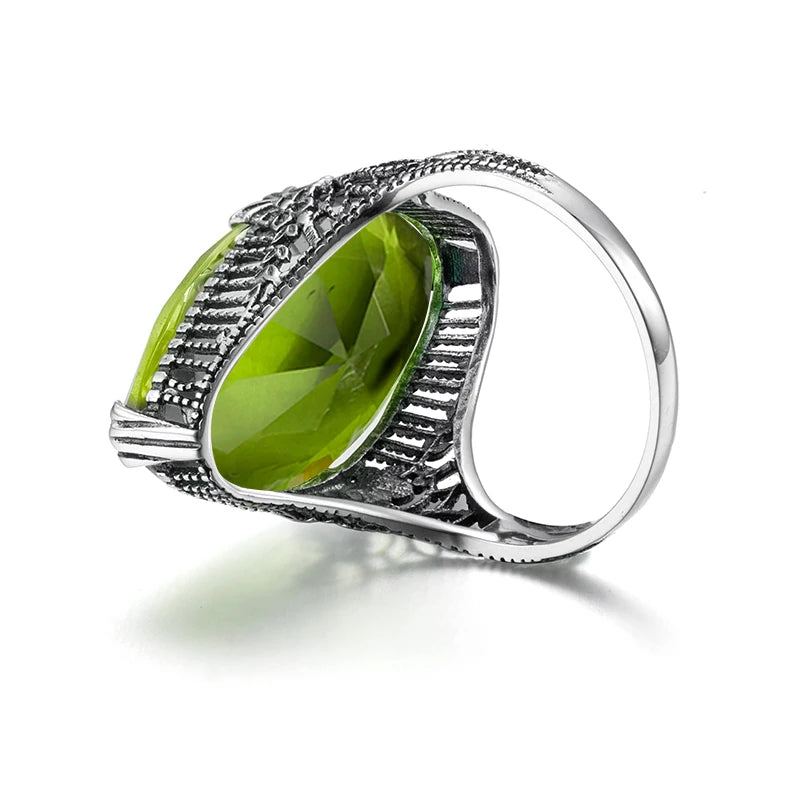 Damen-Ring aus 925 Sterling Silber mit Peridot im Marquise-Schliff, August-Geburtsstein
