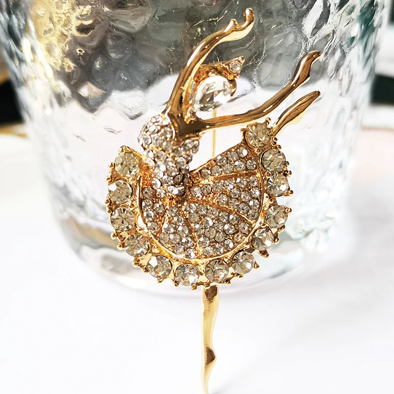 Brosche Ballett Tänzerin Strass Goldfarbig Hijab Pins Anmutig Damen