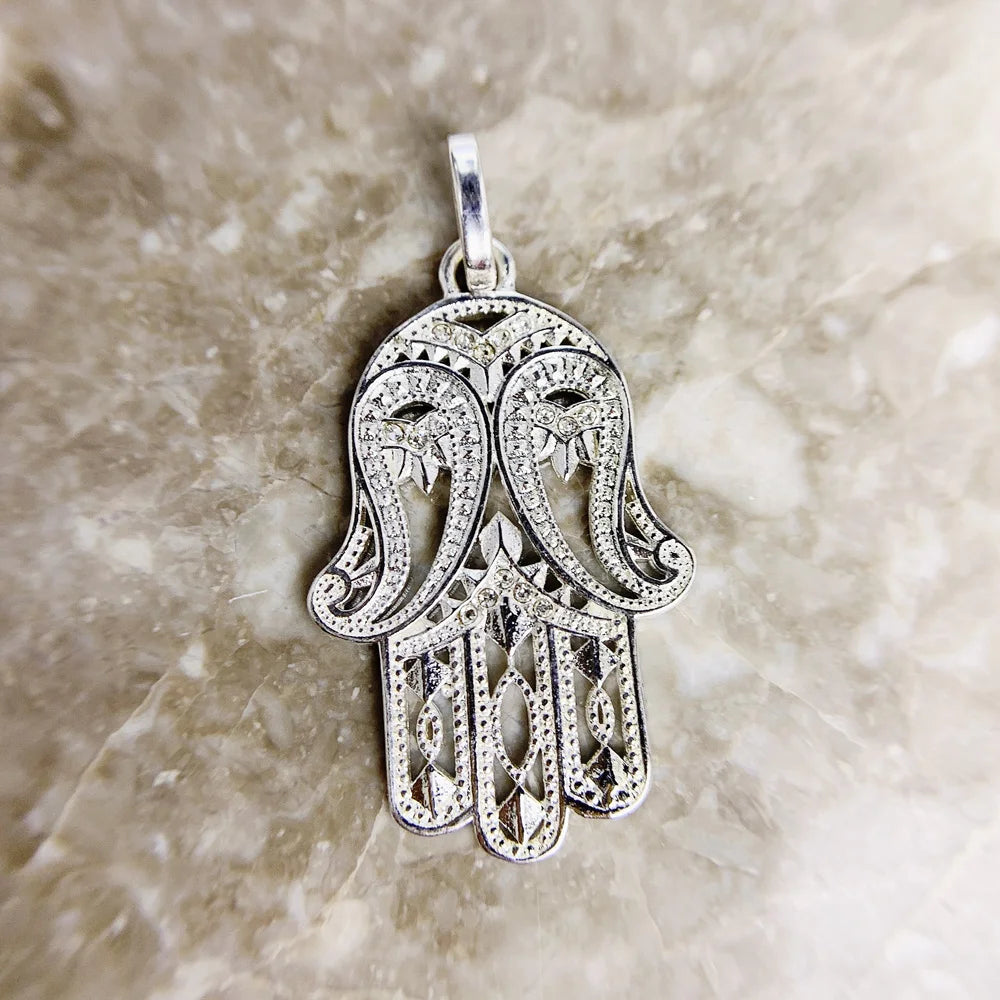 Damen-Charm-Anhänger Hand der Fatima Schutz V aus Sterlingsilber